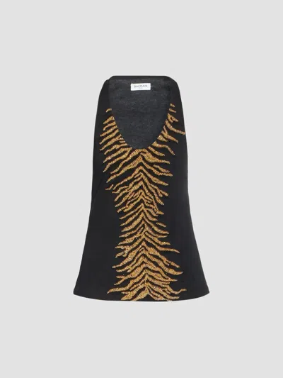 Balmain Women's Tiger-embroidered Cotton Tank In Black