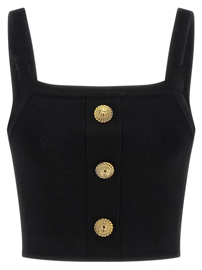 Balmain Viscose Cropped Fitted Knit Bralette Top In Black
