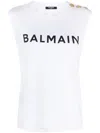 Balmain Button-detail Logo-print Tank Top In White