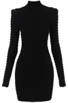 Balmain Long-sleeve Textured Minidress In Black