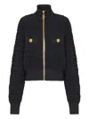 Balmain Textured Fabric Short Jacket With High Collar In Black