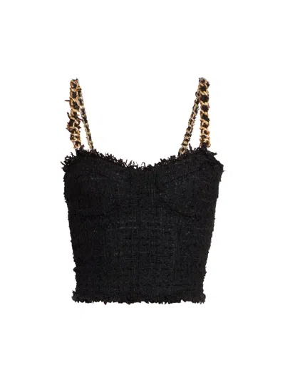 Balmain Women's Tweed Chain Strap Top In Black