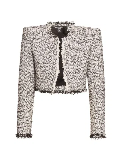 Balmain Women's Tweed Crop Jacket In Brown