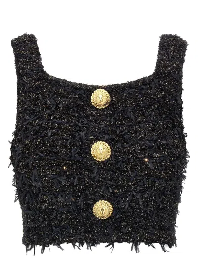 BALMAIN WOMEN'S TWEED CROPPED TOP