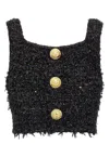 Balmain Women Tweed Cropped Top In Black