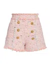 Balmain Buttoned Tweed Shorts In Pink