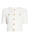 Balmain Cardigan Tweed Plumetis Sweaters And Cardigans White In Brown