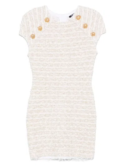 Balmain Mini Dress In Tweed Fabric In White