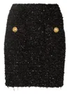 Balmain Black Pencil Mini Skirt With Jewel Buttons In Tweed Woman