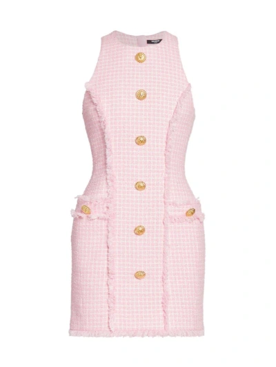Balmain Gingham Tweed Dress In Pink