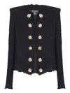 Balmain Tweed Jacket With Frayed Edges And Gold-tone Buttons