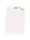 Balmain Knit Top Button Detail Sleeveless Round Neck In Pink