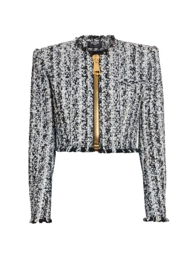 Balmain Women's Tweed Zip Crop Jacket In Multi