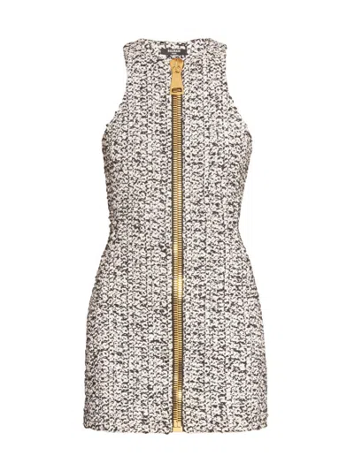 Balmain Women's Tweed Zip-front Cotton-blend Minidress In Gray