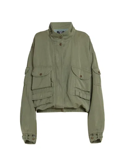 Balmain Women's Twill Cotton Bomber Jacket In Green