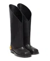 Balmain Twist Flat Leather Boots In Black