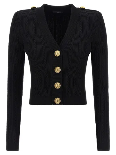 Balmain Ribbed And Braided Cardigan In Black