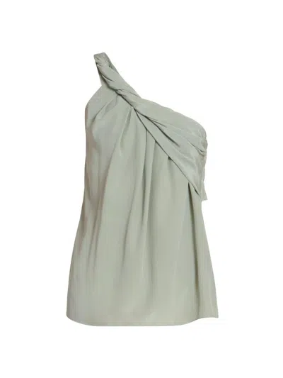 Balmain Draped One-shoulder Silk Crepe Top In Green