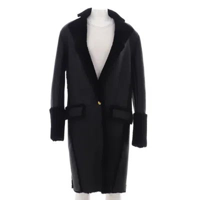 Balmain Women's Two Pocket Single Button Coat Leather And Shearling In Black