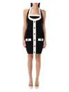 Balmain Black Dress With Square Neckline And Decorative Buttons In Black White