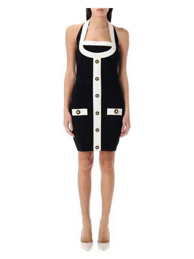BALMAIN WOMEN'S TWO-TONE HALTERNECK KNIT MINI DRESS
