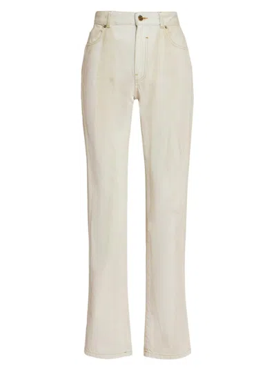 Balmain Women's Two-tone Faded Wash High-rise Straight-leg Jeans In White