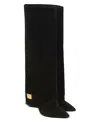 Balmain Uma Suede Foldover Knee Boots In Black