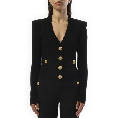 BALMAIN WOMEN'S V-NECK 2 POCKETS BUTTONED KNIT CARDIGAN