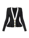 Balmain Structured Knit Jacket With Velvet Inserts In Black