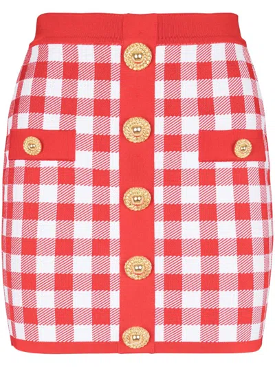 Balmain Women Vichy Buttoned Mini Skirt In Multi