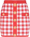 Balmain Vichy Buttoned Mini Skirt In Red
