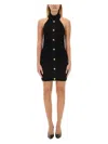 Balmain Black Dress With Pointed Collar And Logo Buttons On The Front In Wool Woman In Black