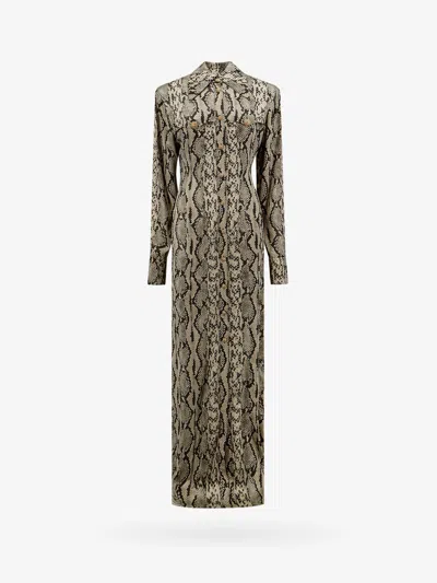 Balmain Women Viscose Chemisier Dress With Python Print In Green