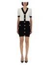 Balmain V-neck Buttoned Strong-shoulder Torsade Knit Mini Dress