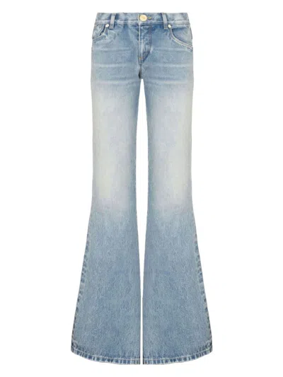 Balmain Women's Washed-effect Cropped Denim Jeans In Blue