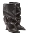 Balmain Slouchy Wedge Heel Pointed Toe Boots In Black