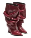 Balmain Textured Leather Wedge Ankle Boot In Red