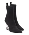 Balmain 95 Ribbed Stretch-knit Wedge Ankle Boots In Blue