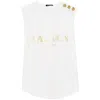 BALMAIN BALMAIN WOMEN WHITE BUTTON EMBELLISHED LOGO PRINTED TANK TOP/CAMI