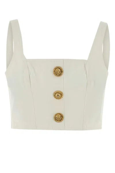 Balmain White Denim Crop-top In Neutral