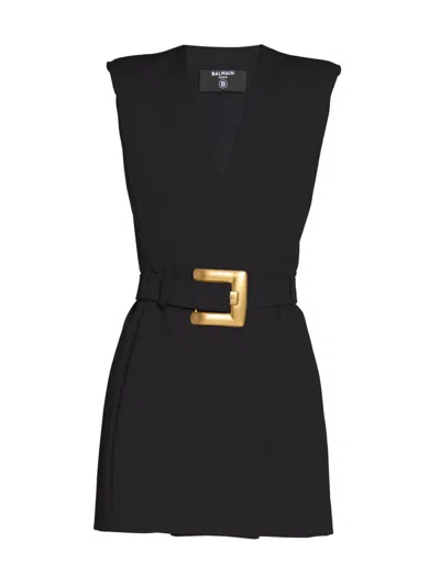 Balmain Women's Wool Grain De Poudre Belted Minidress In Black