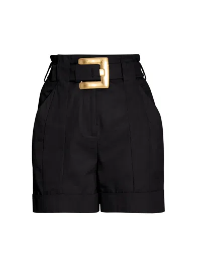Balmain Women's Wool Grain De Poudre Belted Shorts In Black