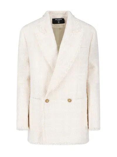 Balmain Women's Wool-blend Jacket With Soft Knit Construction In White