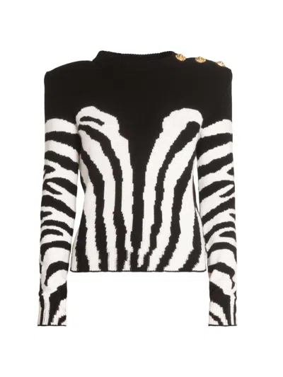 Balmain Women's Zebra Merino Wool-cashmere Sweater In Multi