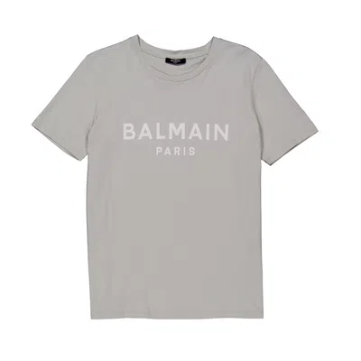 Balmain Womens Logo Print Cotton Tee In Gray