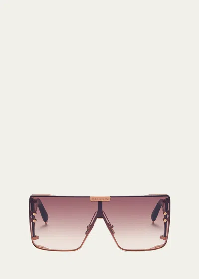 Balmain Wonder Boy Ltd Titanium & Acetate Shield Sunglasses In Rse Brn