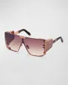 Balmain Wonder Boy Ltd Titanium & Acetate Shield Sunglasses In Rse Brn