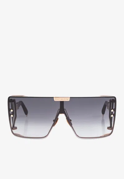Balmain Wonder Boy Oversized Rectangular Sunglasses In White