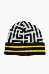 Balmain Wool And Cashmere Beanie With All-over Monogram In Black