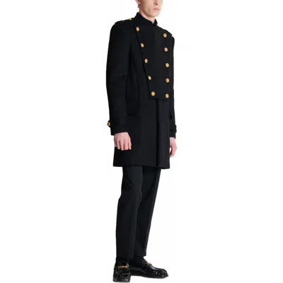 Balmain Wool And Cashmere Coat With Detachable Bib Front In Black